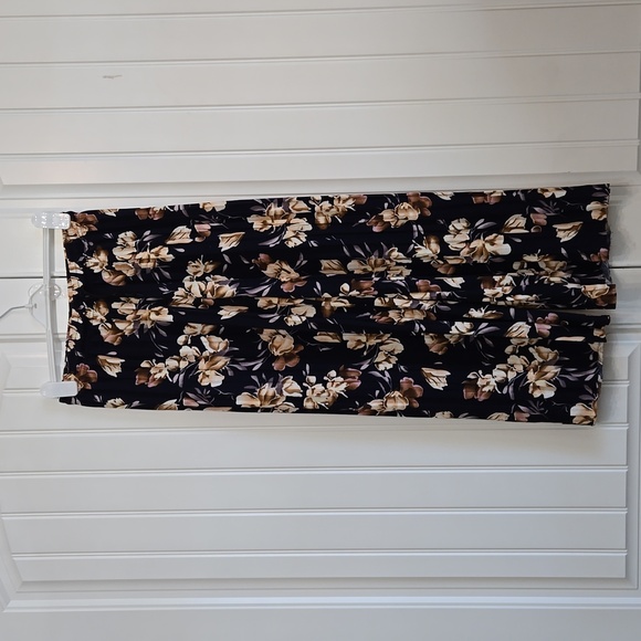 Fancy Pleated Palazzo Pants Blue Cream Flowers Wide Leg Elastic Waistband Med. - Picture 4 of 11